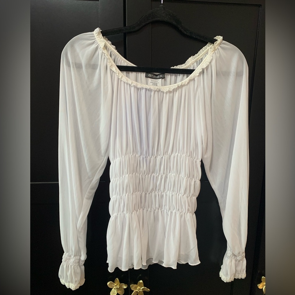 Annex White Ruched Blouse, whimsigoth, fairycore, coquette size large L